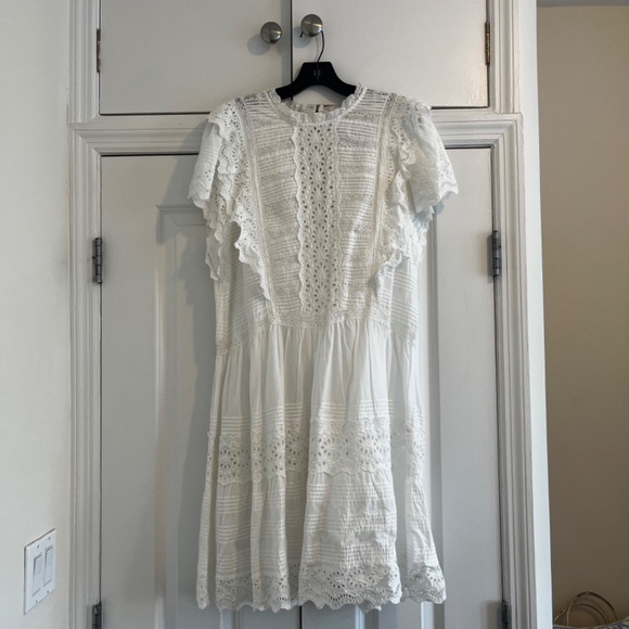 NWT- SEA NEW YORK Georgina S/S Cotton Eyelet Ruffle Tunic Dress in White, Size L - Picture 5 of 8